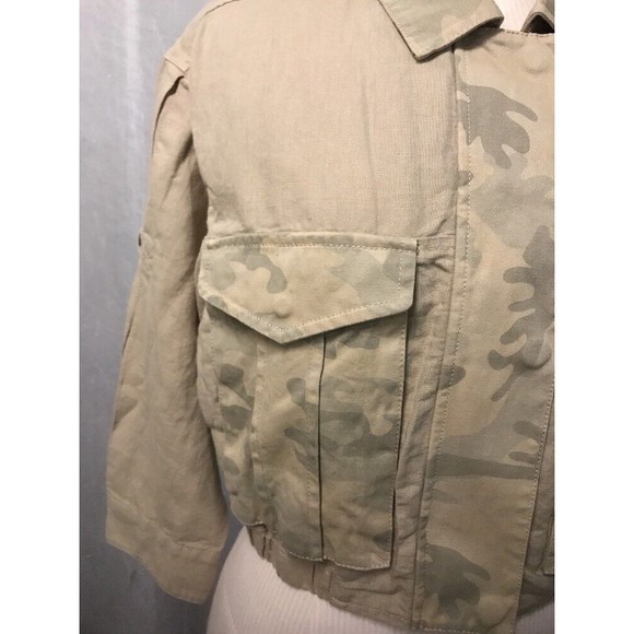 Anthropologie Hei Hei Women's Jacket Taupe Camo Crop Linen Size XSP NWT - Picture 6 of 12